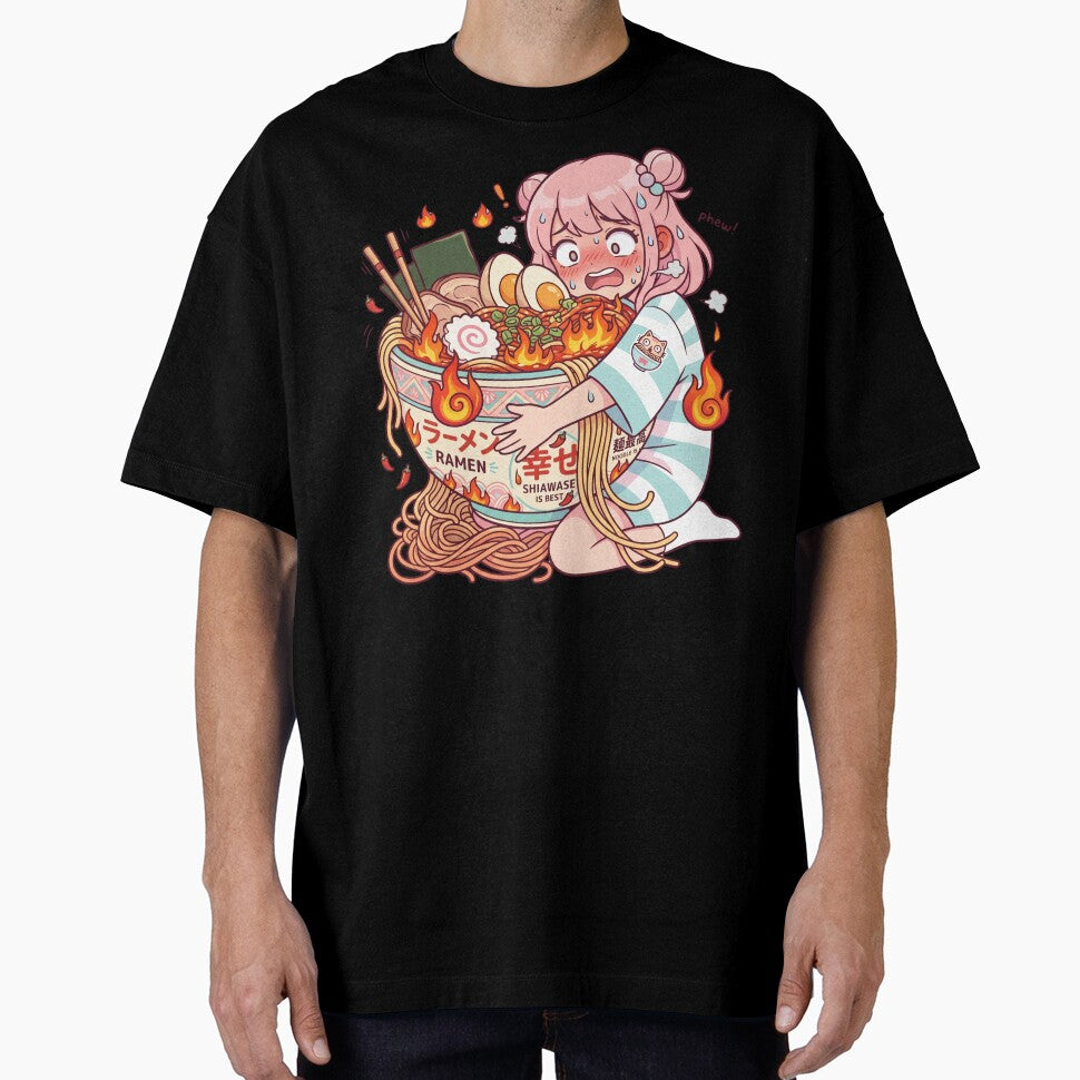 Cute Girl Eating Spicy Ramen Fire Challenge Funny Food Humor Kawaii Reaction Design by Im-Ara