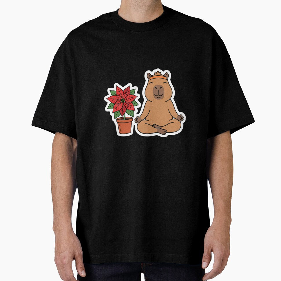 Christmas Capybara Yoga Meditation Poinsettia Zen Holiday by ArtByYunus