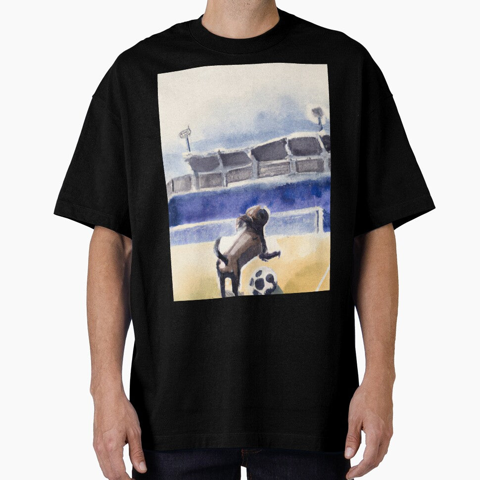 Dog playing soccer at the stadium-Edited AI generated art by Frostp