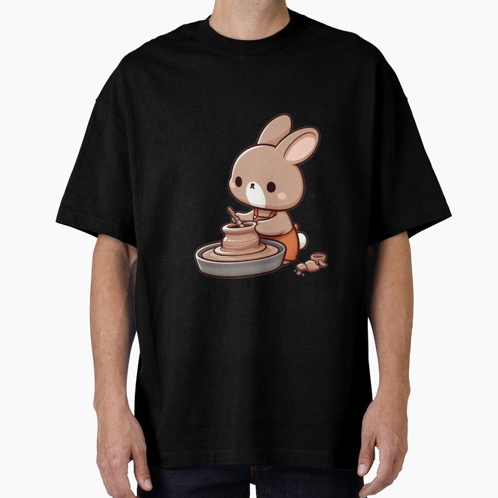 Brown Bunny Sculptor Cartoon – Adorable Animal Pottery Artist by Confuzz1ed