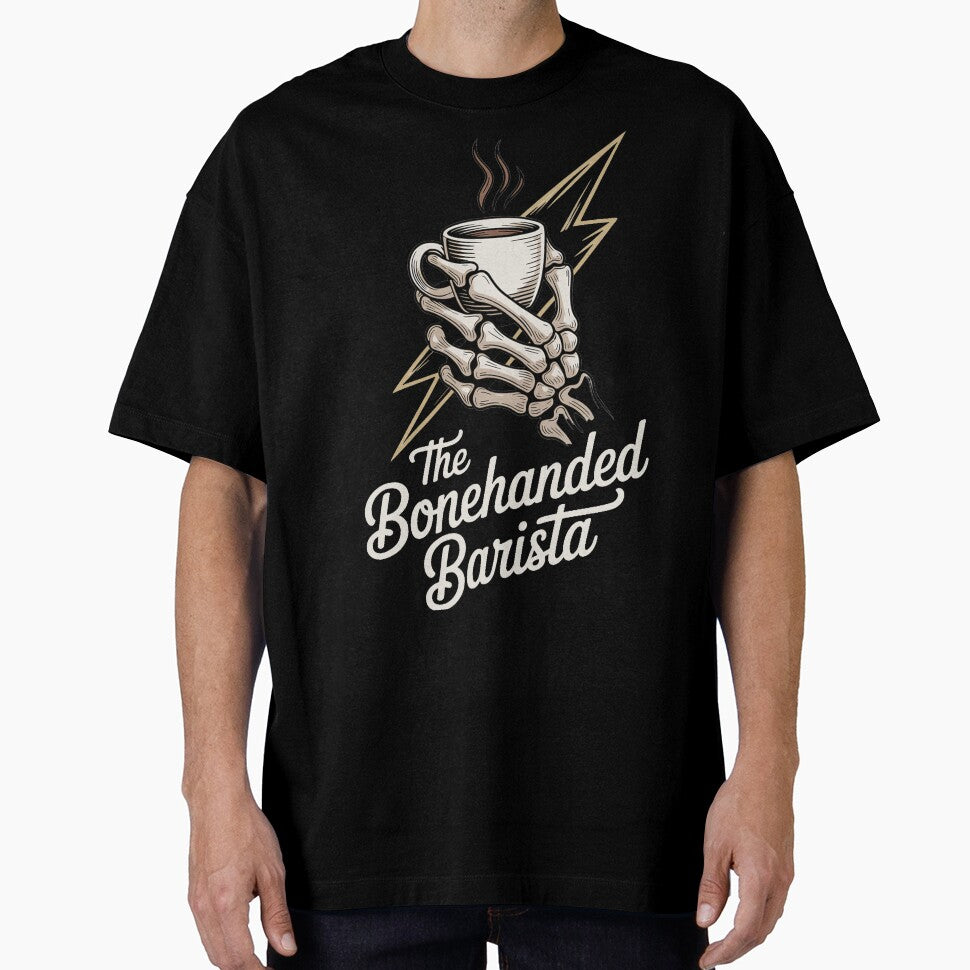 Bonehanded Barista Skeleton Holding Cup Logo - Dark by Bonehanded