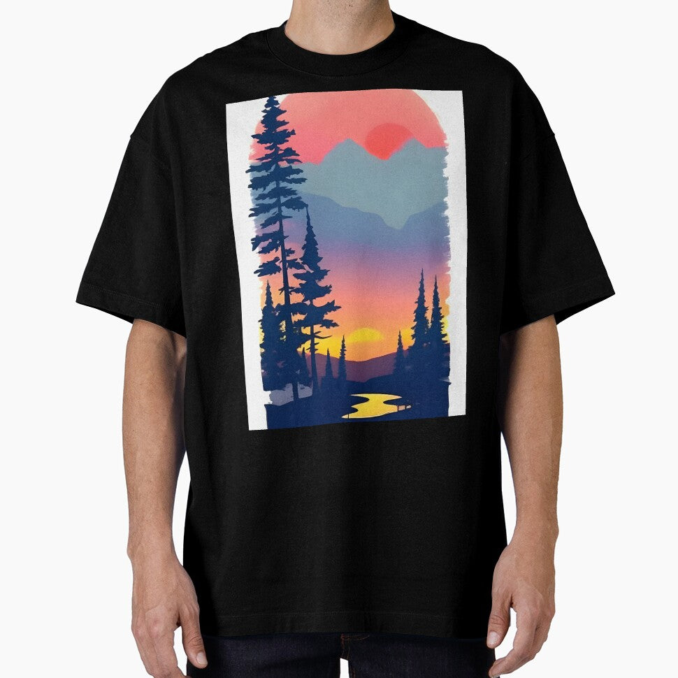 Enhance Your Space with Our Beautiful Collection of Minimalist Landscape Sunrise View and Trees Prints by supeart