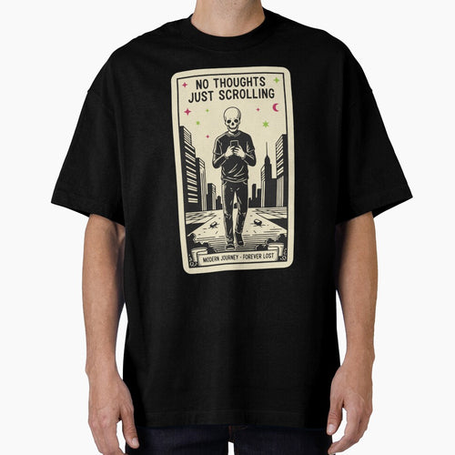 "No Thoughts Just Scrolling" Funny Doomscrolling Skeleton Tarot Card by Cipher & Soul