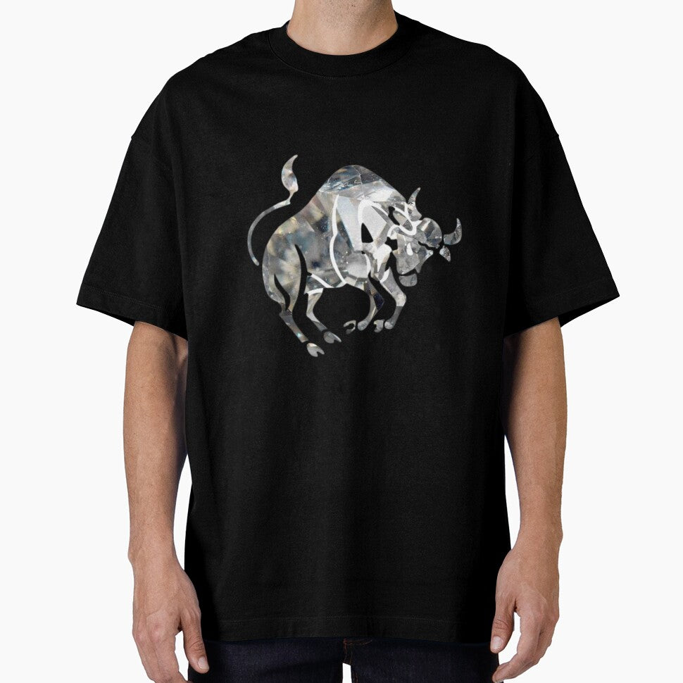 Taurus Zodiac Symbol Silhouette Design With April Birthstone Diamond Background by TacoRose