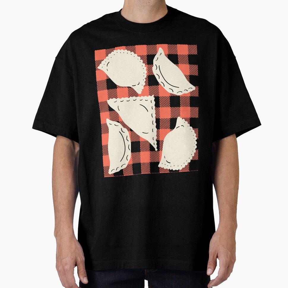 Cute Dumplings Pattern on Red Checkered Background by kapotka