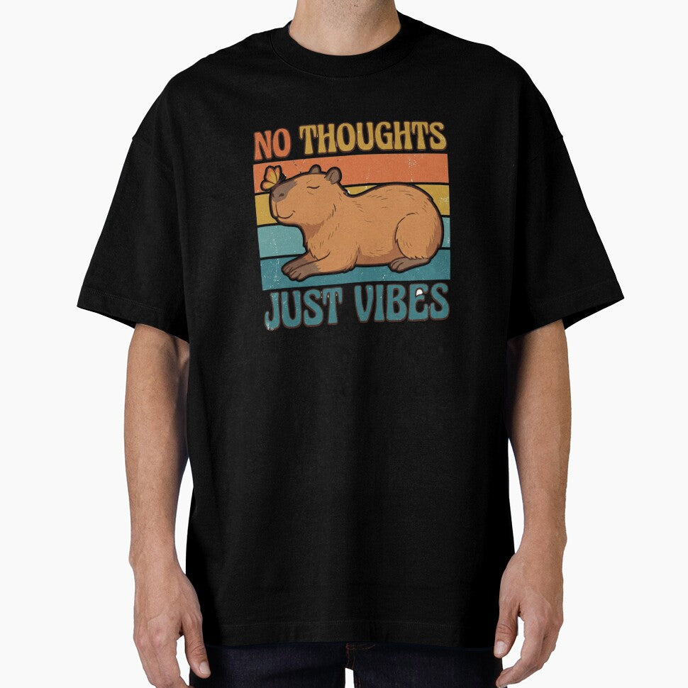 No Thoughts Just Vibes Capybara Funny Retro Vintage 70s Sticker by Pingi-shop