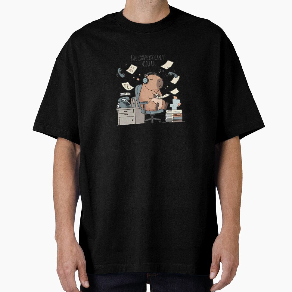 Unexpectedly Chill Office Capybara - Calm Amidst Work Chaos by FreshPrintCo
