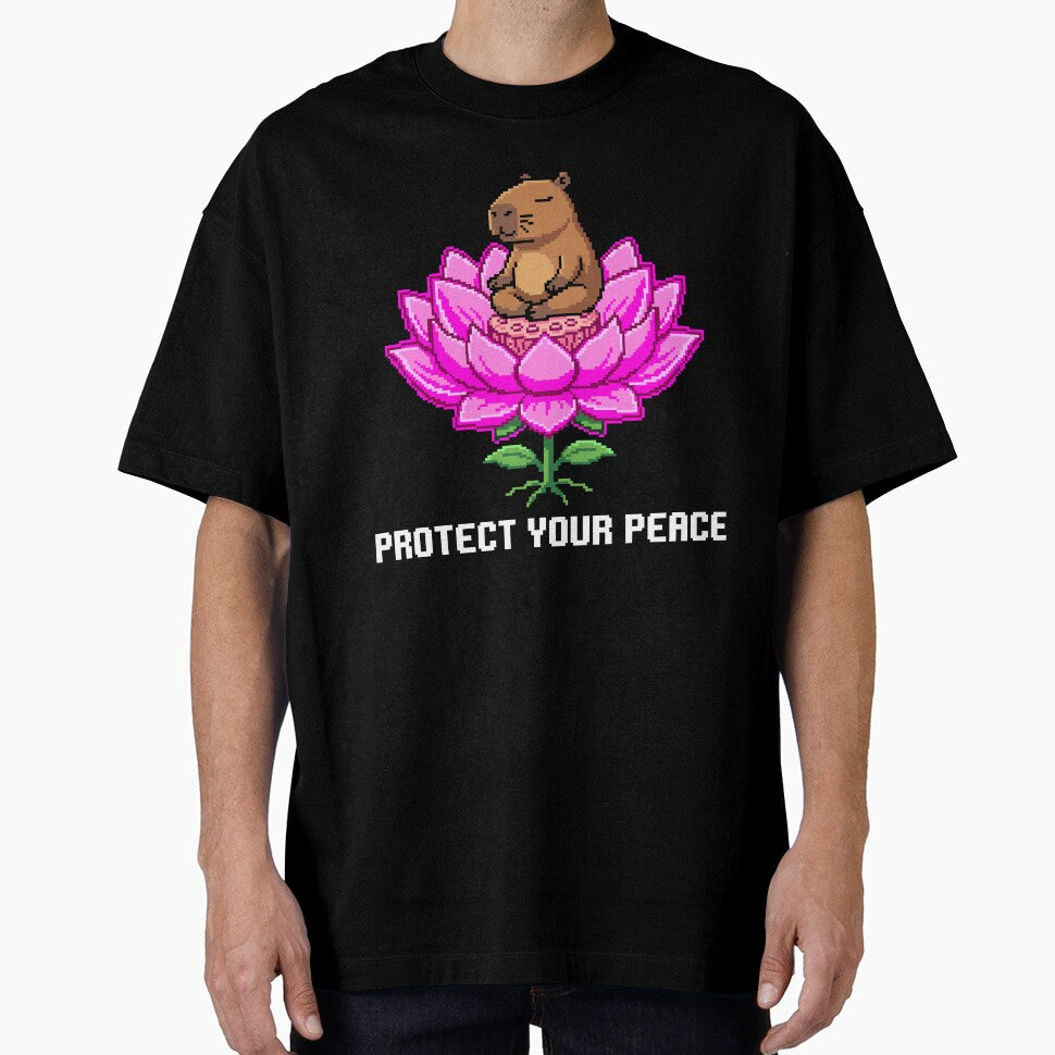 Protect Your Peace - Zen Capybara Lotus Pixel Art by artistastshirt