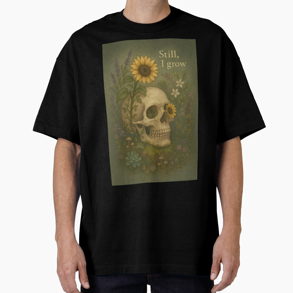 Still I Grow – Floral Skull Art on Growth Through Darkness by MoonMommaMagic