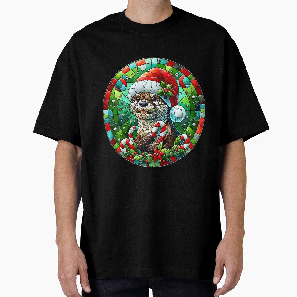 Christmas otter, Stained Glass Art by Truck Stop One
