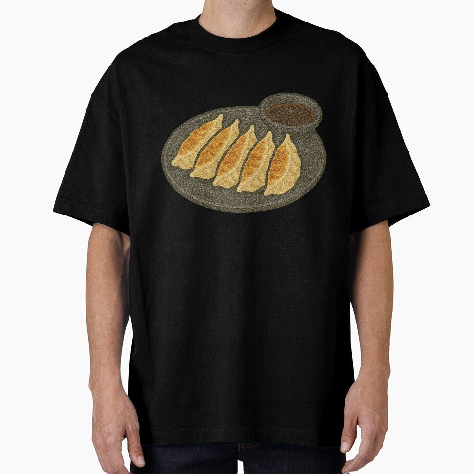 Gyoza Dumplings on Plate with Dipping Sauce – Japanese Food Art by Vendeloc
