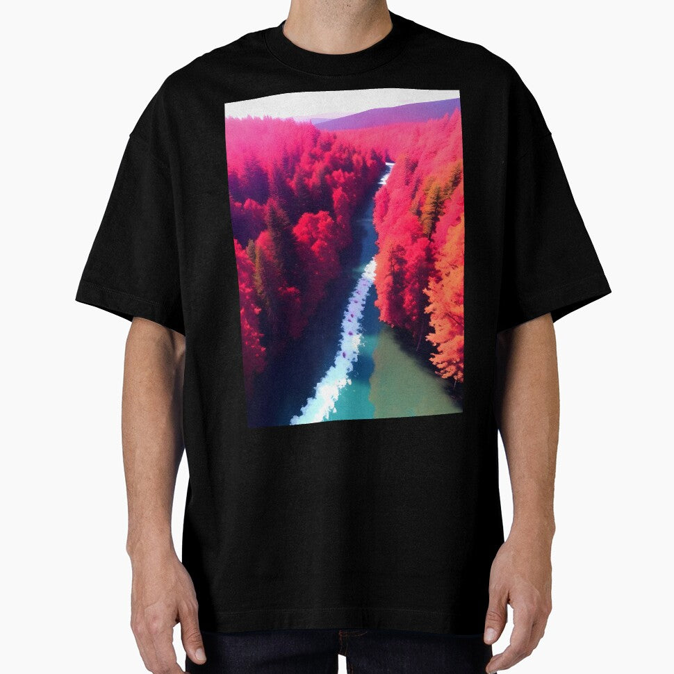 Red Forest & River View Landscape Art by supeart