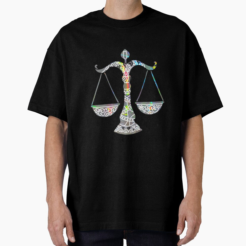 Libra Zodiac Symbol Silhouette Design With October Birthstone Opal Background by TacoRose
