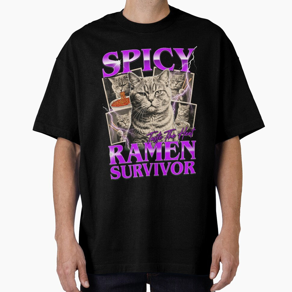 Spicy Ramen Survivor Retro Cat - Cat Ramen Bootleg Style Funny Meme by Bongocomic