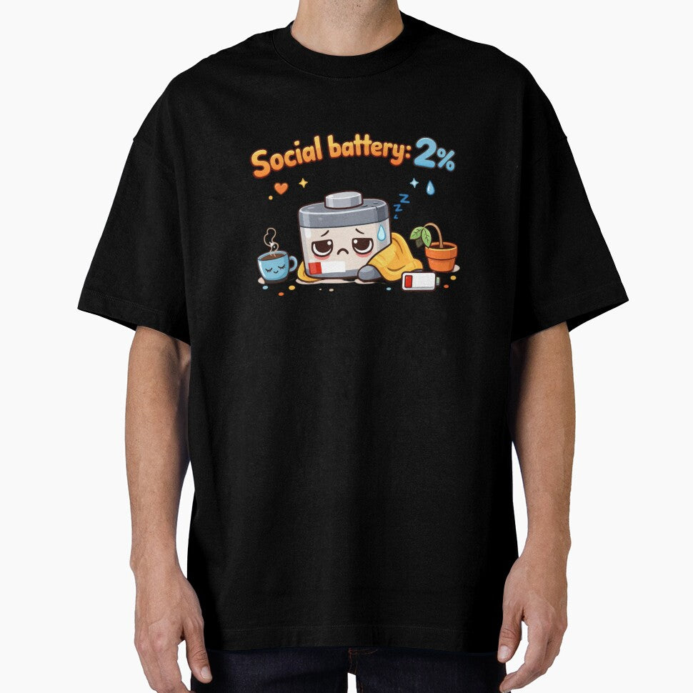 Social Battery 2% Cute Cartoon Introvert Design by Sanika arts