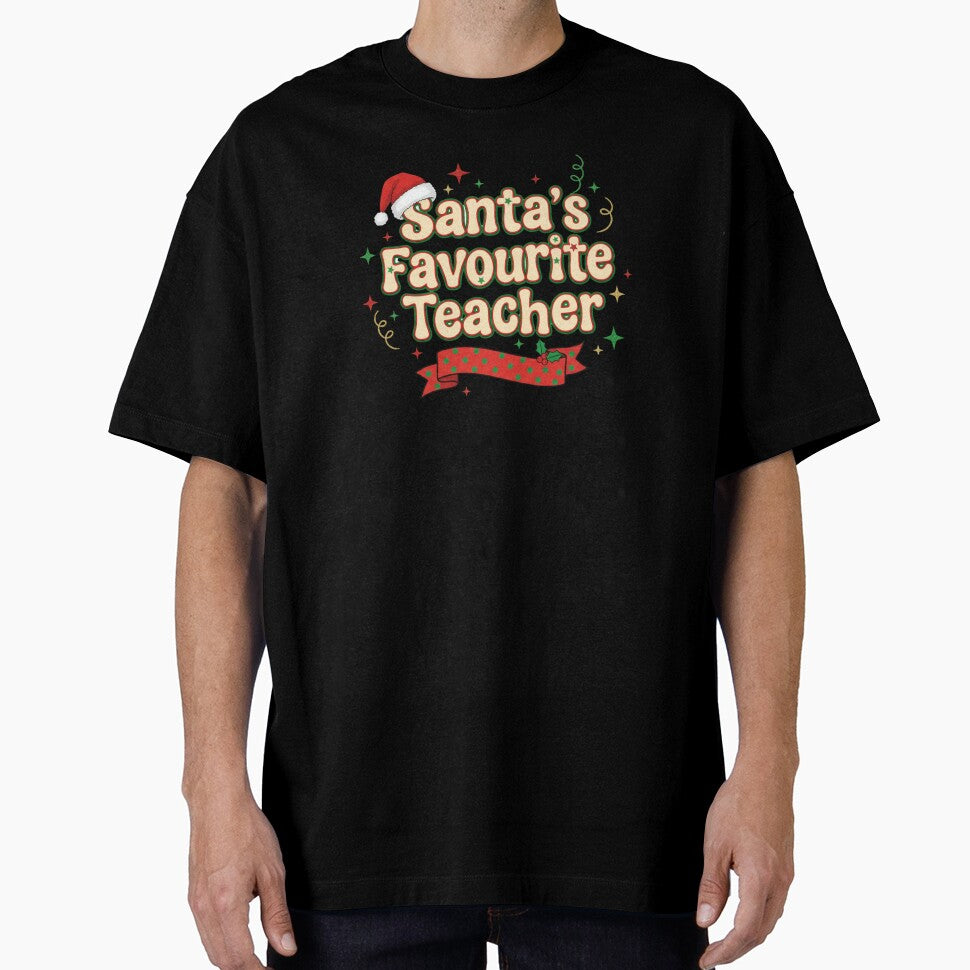 Santas Favourite Teacher Christmas Art - Retro Holiday Typography - Festive Educator Gift by JLMWorks
