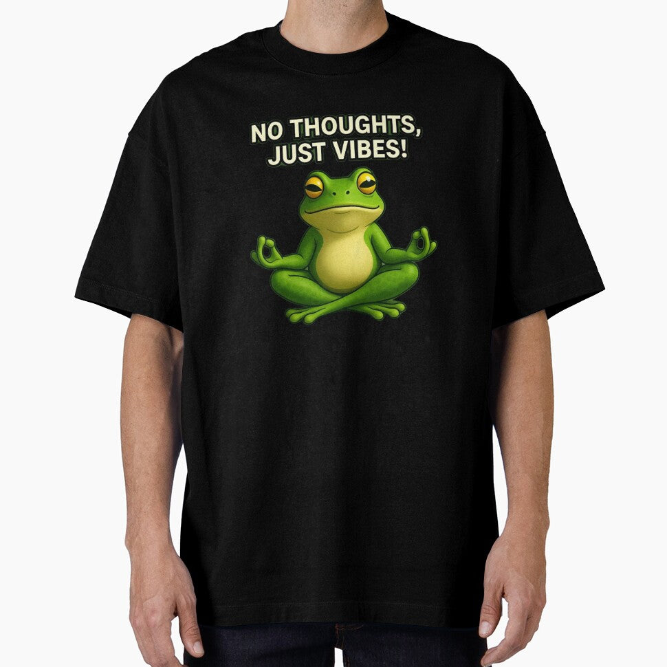 No Thoughts Just Vibes Meditating Frog - Zen Yoga Frog Cartoon by RohiMade