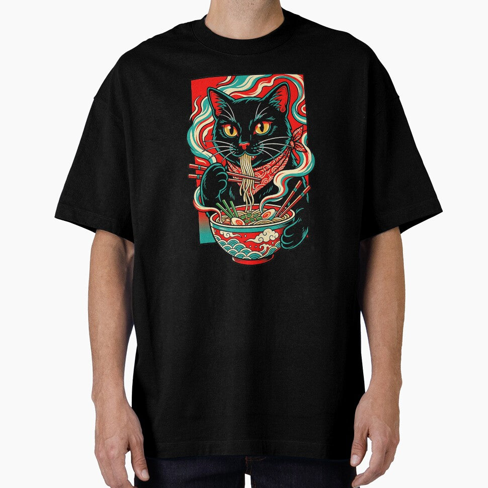 Black Ramen Cat Retro Japanese Kawaii Noodle by titanlevi