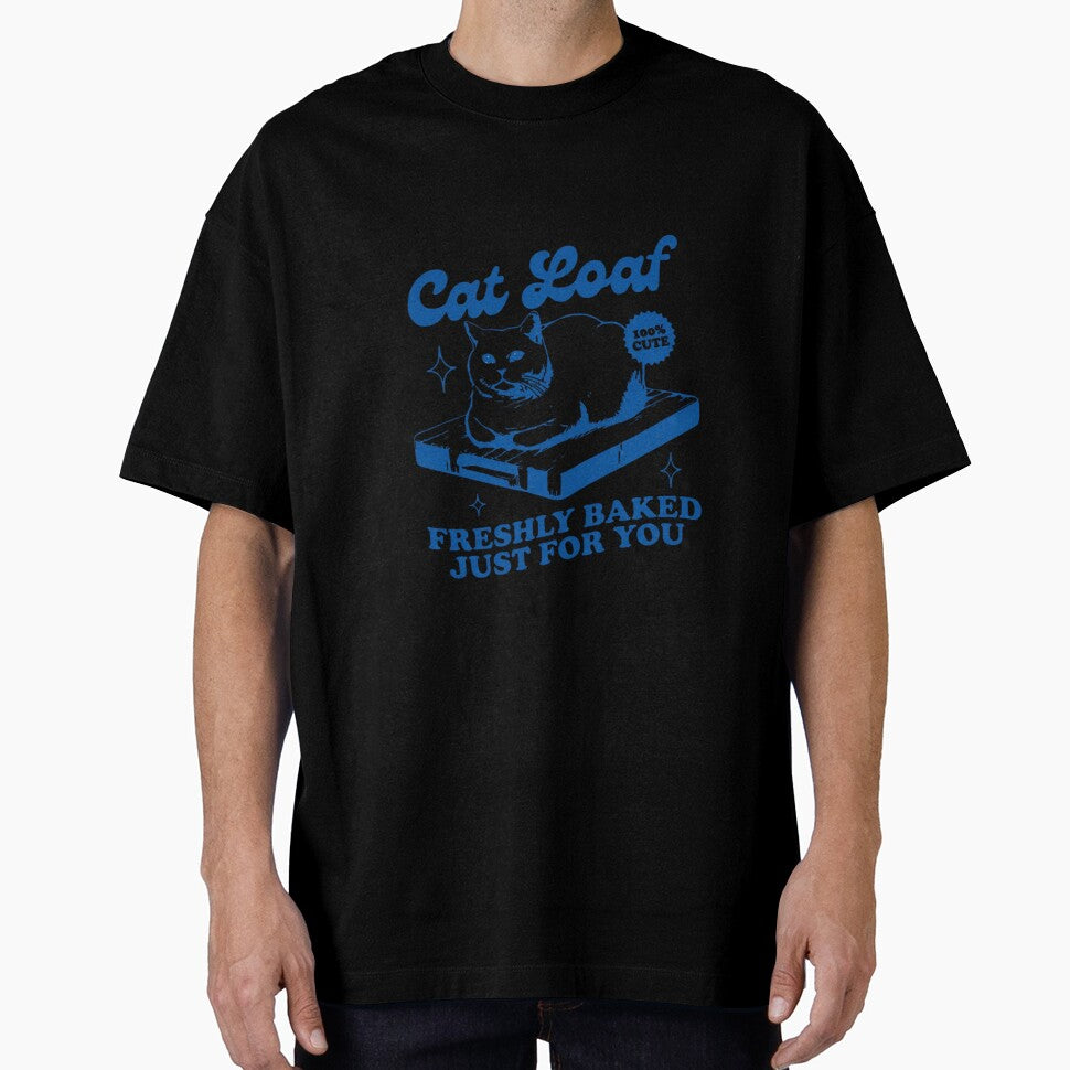 Cat Loaf Retro Illustration — Funny Bakery Inspired Blue Cat Art by Colorful-Garden