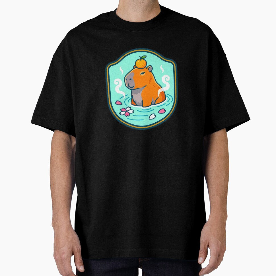 Cute Capybara Onsen Hot Spring Retro Badge by Oommen Studio