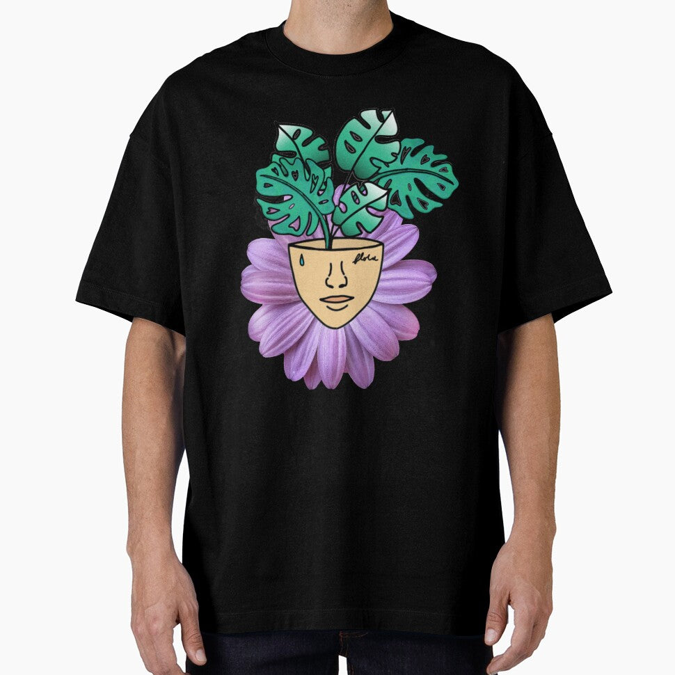 Monstera Plant Leaf with a Realism Purple Daisy for Surrealism Vibes by 10pmCreations