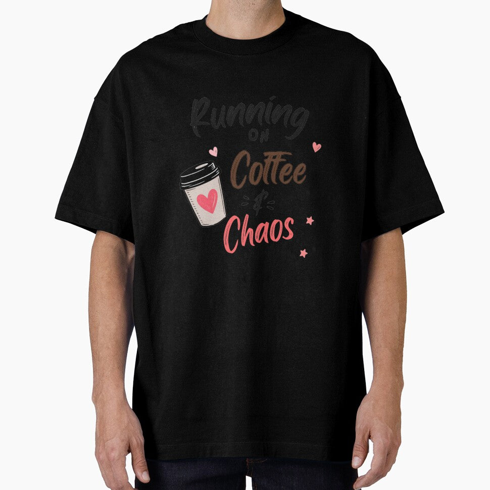 Running on Coffee and Chaos Funny Coffee Lover Shirt Cute Mom Life Humor Design by vaastore