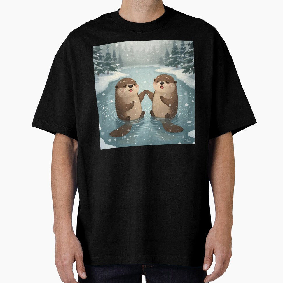 Snowy River Love – Otters Holding Hands in Winter by WildlifeWhimsy