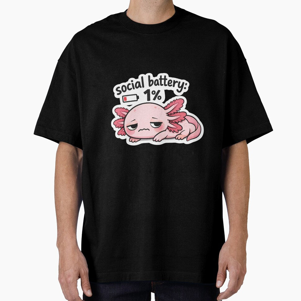 Social Battery 1% Axolotl Sticker Cute Introvert Meme Kawaii by RAgustinusM17