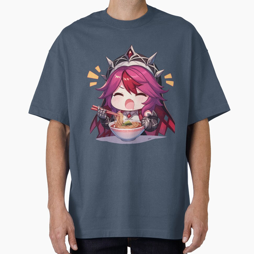 Game Rosaria Genshin Impact Chibi Girl Enjoying Spicy Ramen Anime by Raslbazola