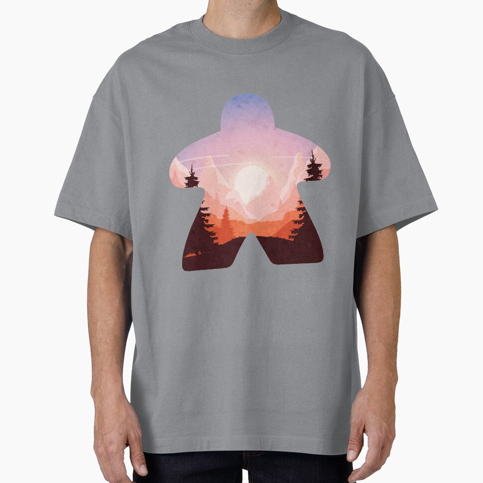 Mountain and Tree Sunset Adventure Meeple Board Game Scene by BeamGeeks