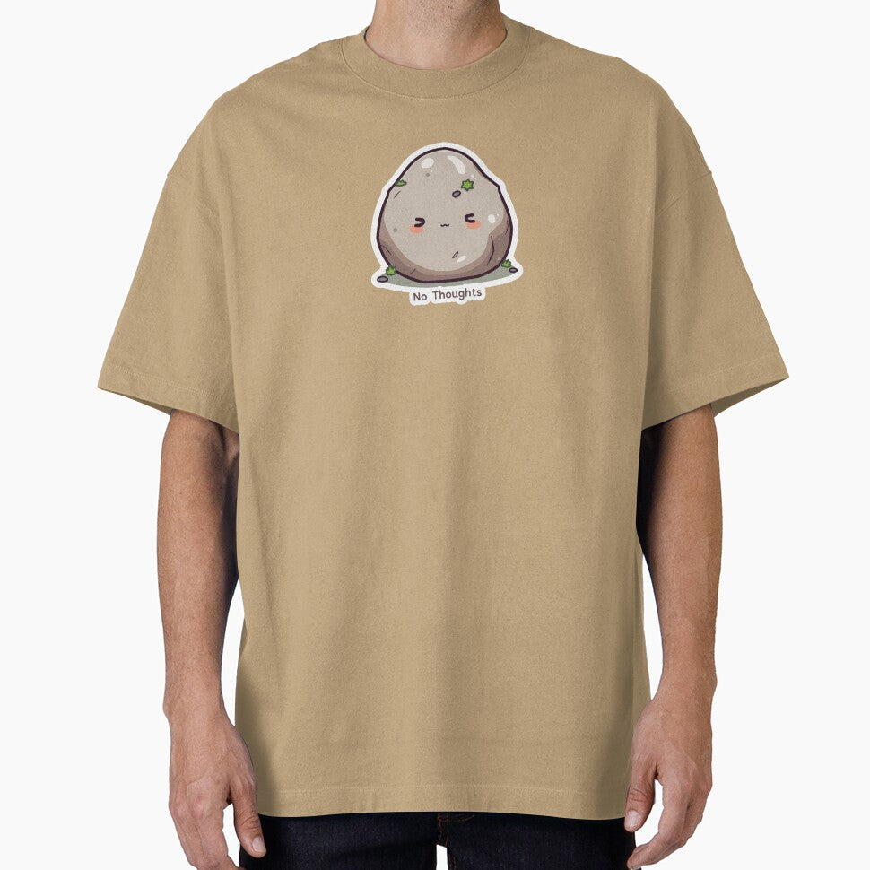 No Thoughts Cute Rock Sticker | Empty Head Kawaii Meme Design by magiquecreations
