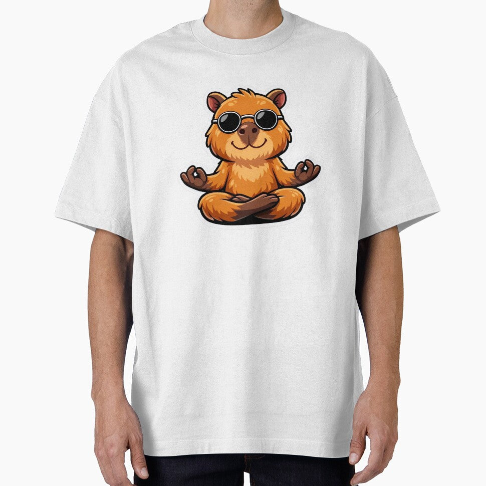 Cute Meditating Capybara with Sunglasses by PawsAndPixelsCo