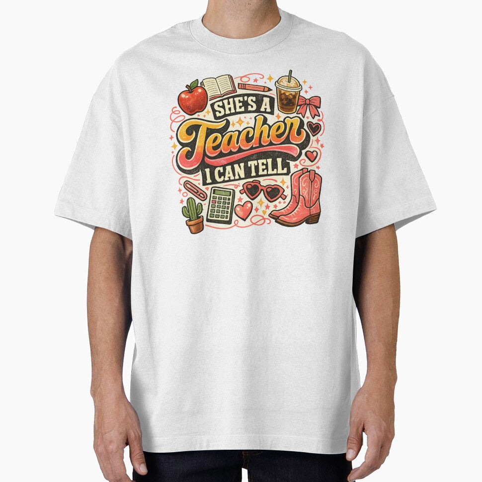 She's A Teacher I Can Tell Western Classroom Art T-Shirt | Cute Cowgirl Teacher Graphic Gift by Trendably