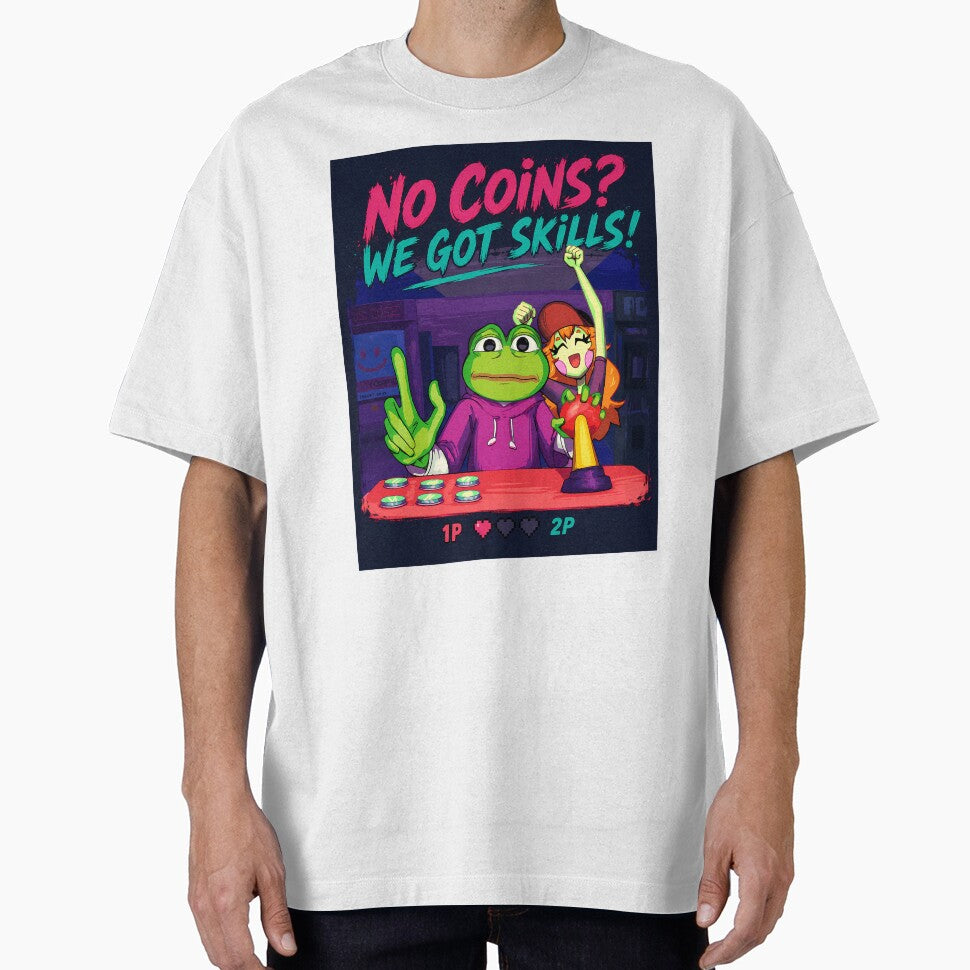 Pepe Frog Arcade Gamer Funny Meme Shirt | Retro Gaming Couple | No Coins We Got Skills by VinBasis