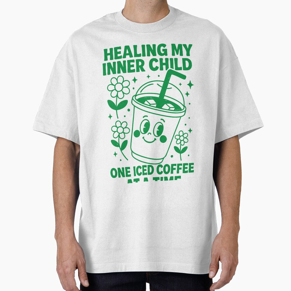 Healing My Inner Child One Iced Coffee at a Time | Green | Cute Vector Drawing | Illustration | Pop Art | Quotes by LulaLinhDesigns