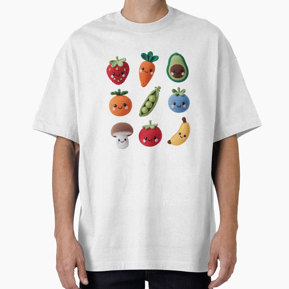 Kawaii Crochet Fruits and Vegetables Grid Design by NavigatorStreet