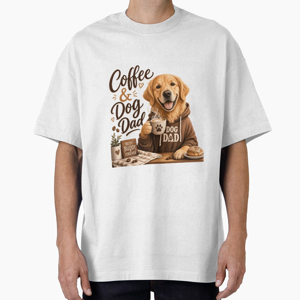 Cozy Coffee Golden Retriever Dog Dad Morning Kawaii T-Shirt by Ashley critters