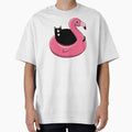 Kitty on a Flamingo Floatie by KilkennyCat Art