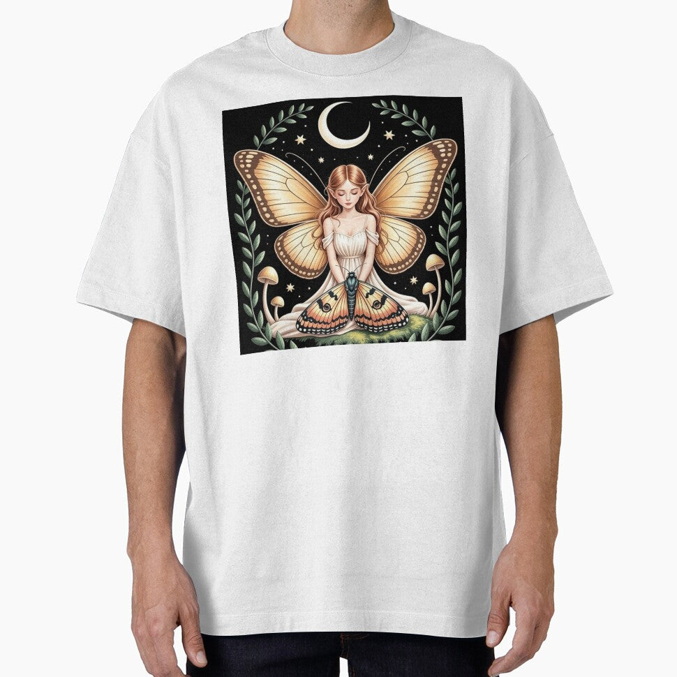 Celestial Fairy with Moth Wings Mystic Moon and Mushrooms Art by brkydesign
