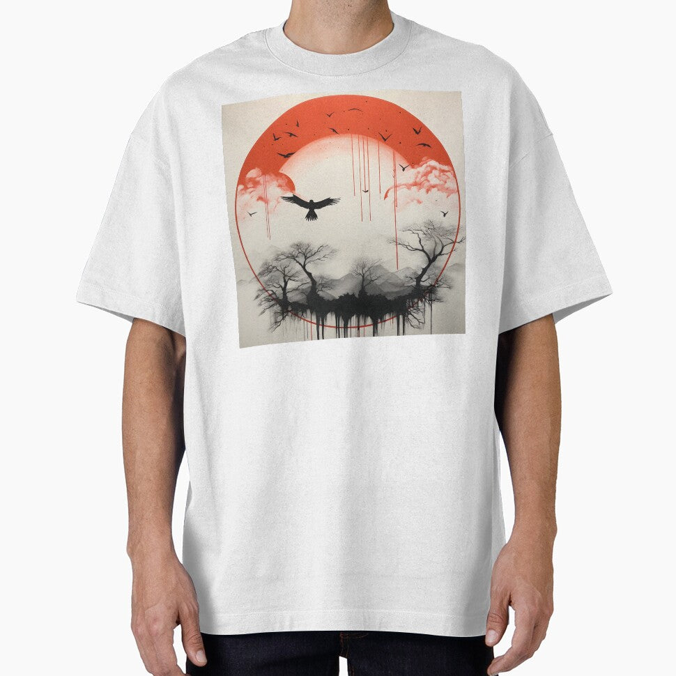 minimalist red sun art print, birds by dcrc