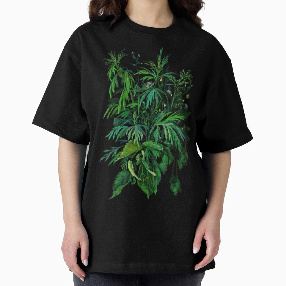 Green and Black, Summer Plants Floral Art by Julia Khoroshikh