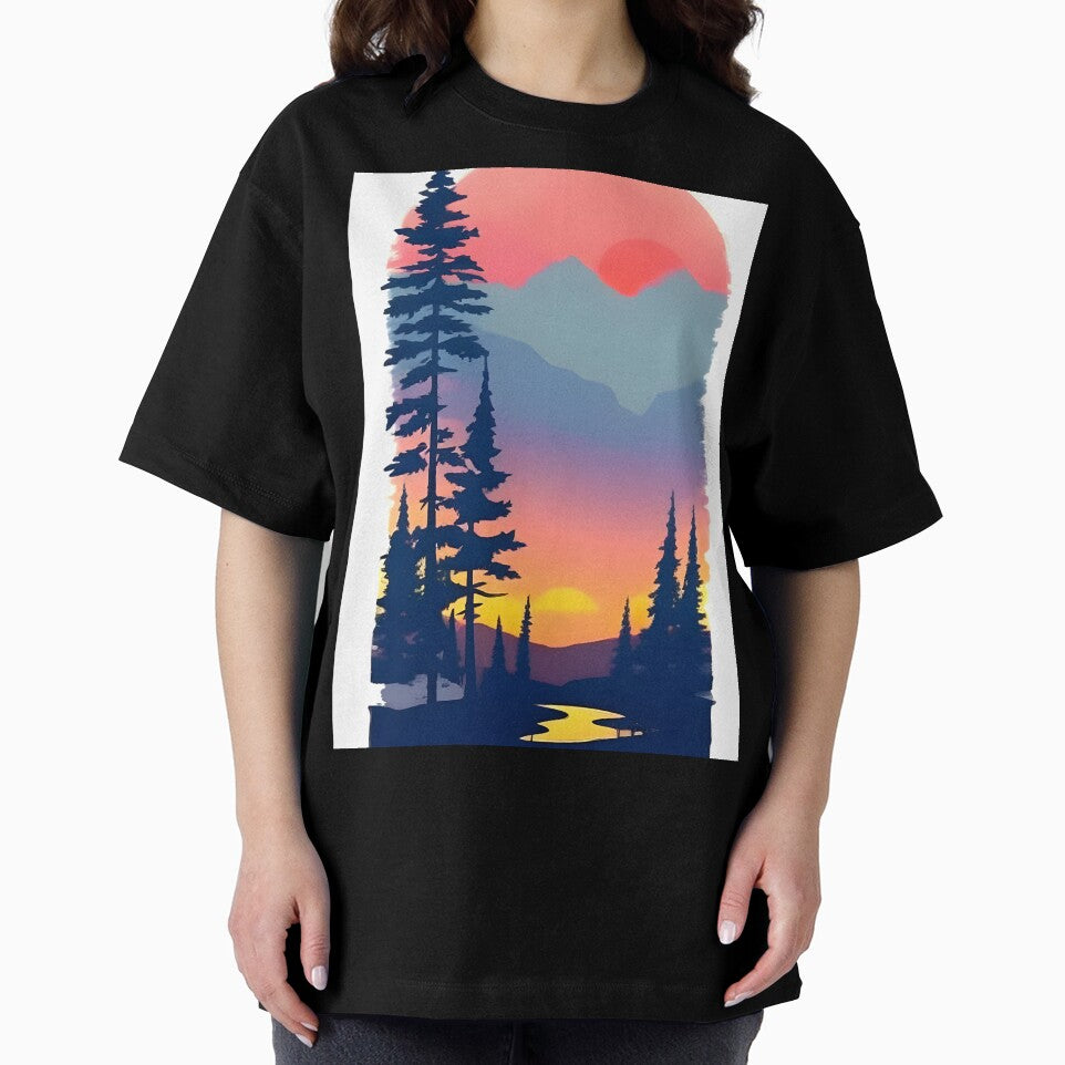 Enhance Your Space with Our Beautiful Collection of Minimalist Landscape Sunrise View and Trees Prints by supeart
