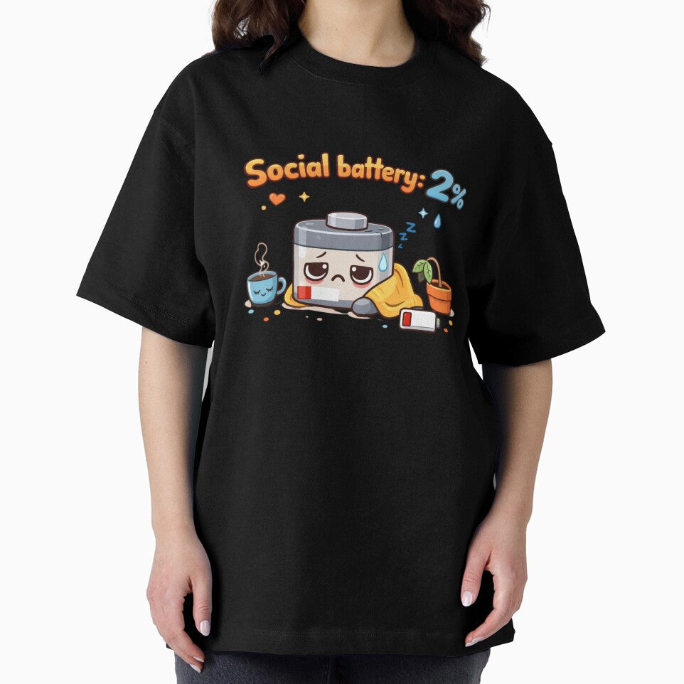 Social Battery 2% Cute Cartoon Introvert Design by Sanika arts