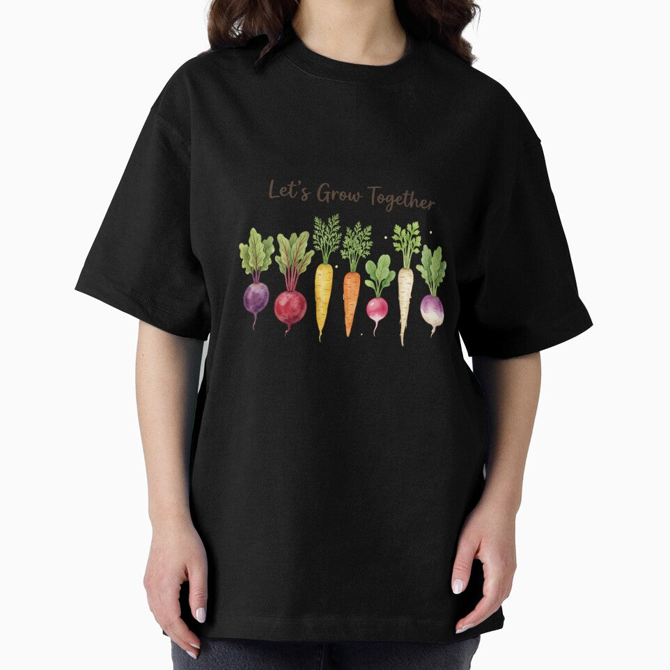 Let’s Grow Together – Cute Garden Roots Shirt | Botanical Vegetable Illustration Tee | Plant Lover Gift Unisex T-Shirt by PrintedWithSoul