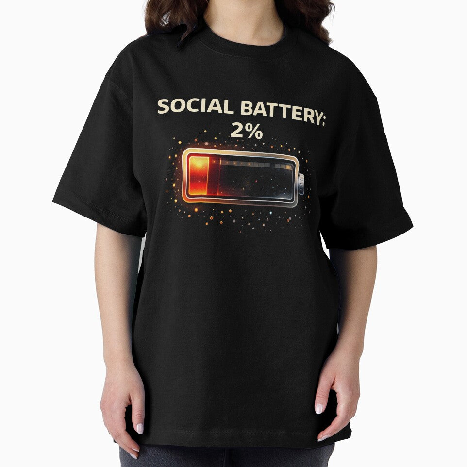 Social Battery 2% Introvert Humor Shirt – Social Anxiety Funny Tee – Anti Social Meme Design by FunkyVista