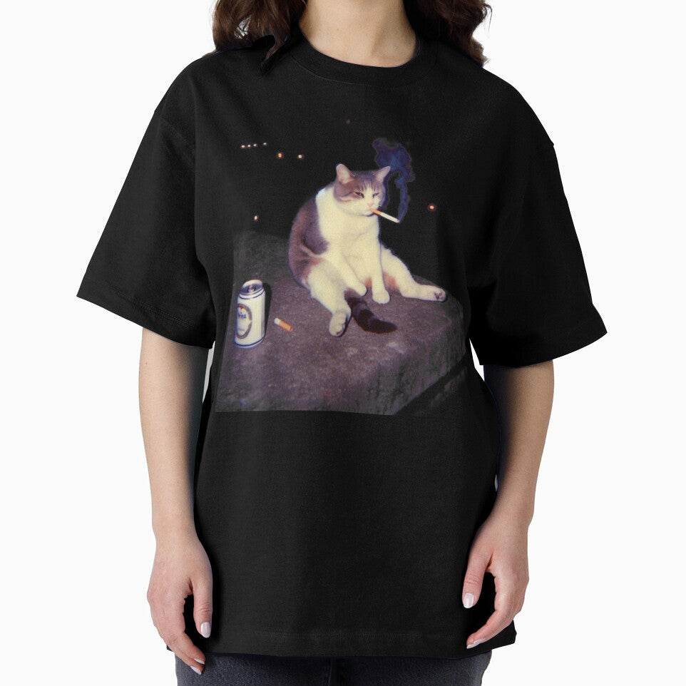 Smoking Cat Meme Shirt – Funny Cigarette Kitten Brainrot Tee by LizzyKeiko