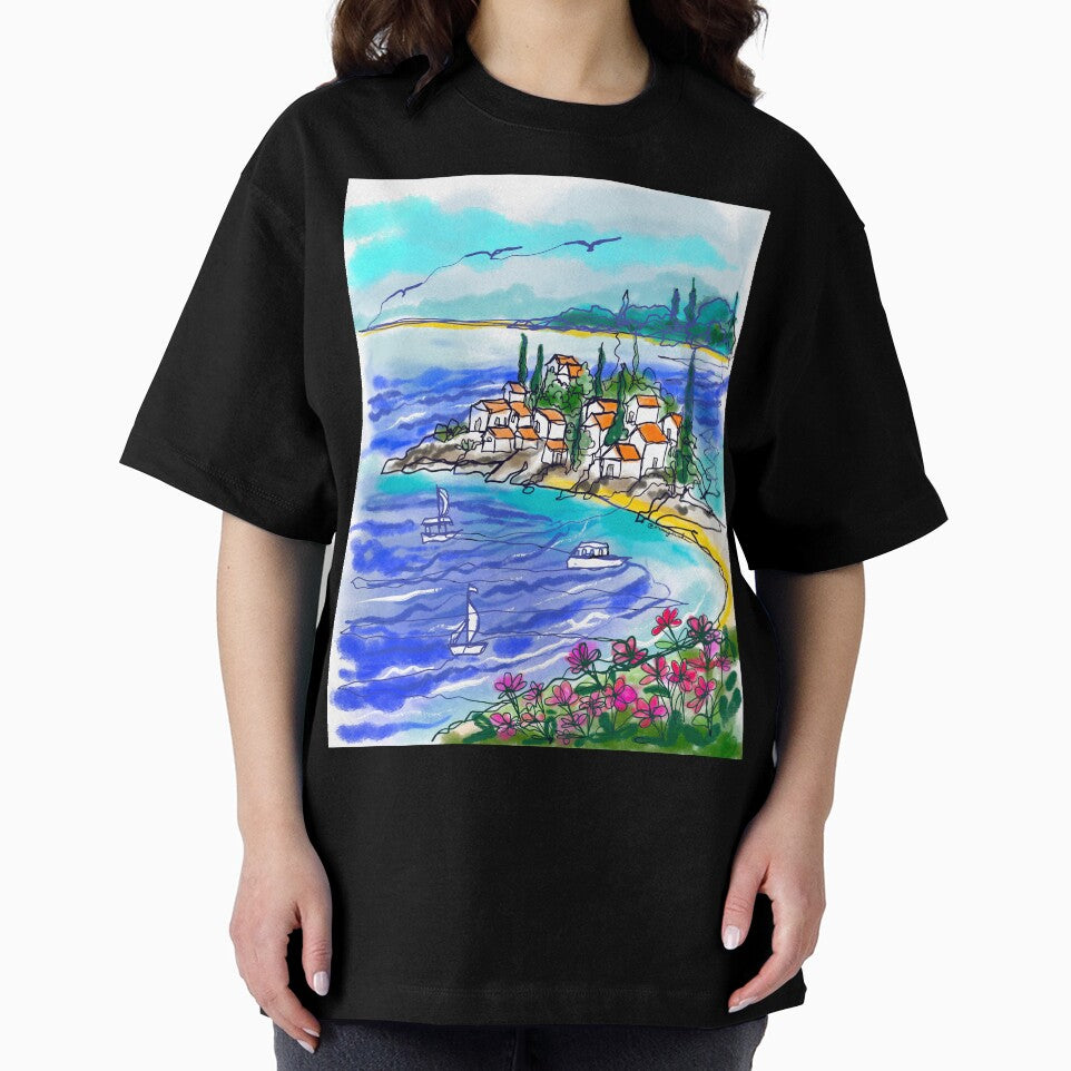 Italian riviera continuous line art sketch by orangerinka