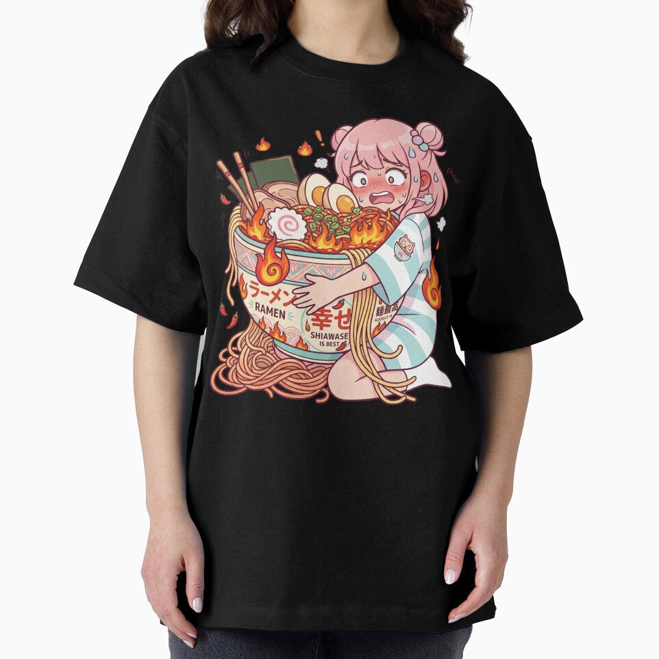 Cute Girl Eating Spicy Ramen Fire Challenge Funny Food Humor Kawaii Reaction Design by Im-Ara