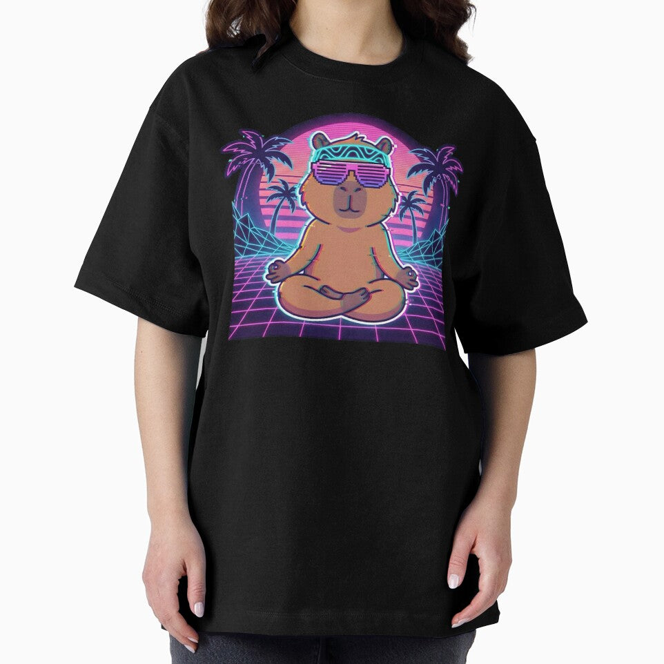 Neon Zen Capybara - Synthwave Glitch Aesthetic 80s Vibe by MarCinu Art