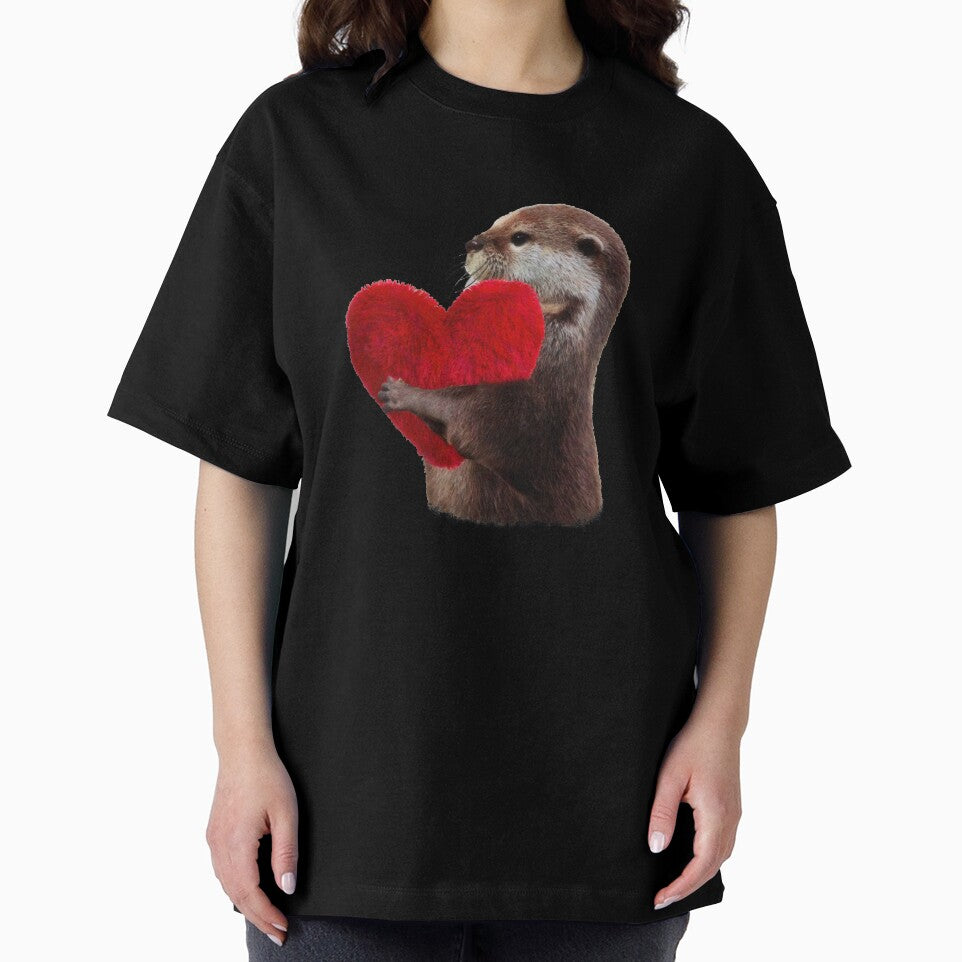 otter and sweet red heart, animal in love by Collagedream